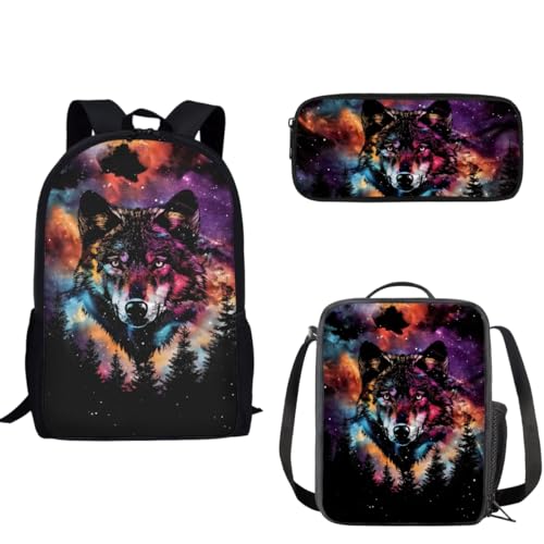 Idée cadeau idéale ensemble scolaire loup cool sac à dos avec lunchbox pour fille et garçon