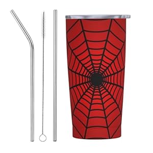 Red Spider Web 20oz Stainless Steel Insulated Tumblers Travel Mug Cup Leakproof Gift For Men Women Hot & Cold Drinks Splash-Proof Lid Metal Straw and Brush