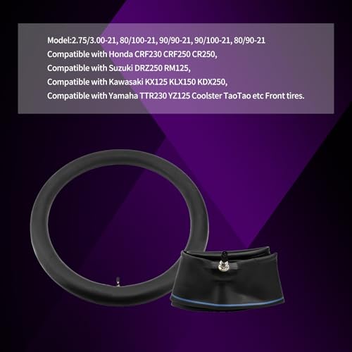 Image of 2.75 /3.00-21 Motorcycle Inner Tube Fit for 80 /100-21, 90 /90-21, 90 /100-21 TR4 Standard Straight Valve Stem Inner Tire for Yamaha Honda Kawasaki Suzuki Dirt Pit Bike Heavy Duty Balance Tube (2pcs)
