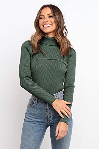 Prettygarden Women’s Turtleneck Knit Sweater Long Sleeve Soft Classic Fit Pullover Tops (Army Green,Small) #TOP1