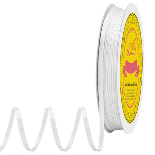 Image of Double Face Off White Satin Thin Ribbon 1 /8 inch X 100 Yards Polyester Off White Ribbon for Gift Wrapping Very Suitable for Weddings Party Hair Bow Invitation Decorations and More