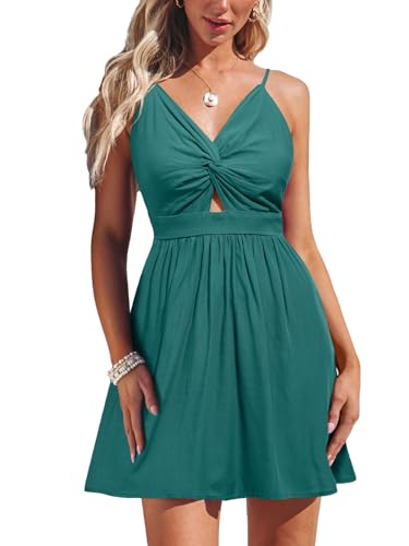 Image of CUPSHE Women's Floral Mini Sundress Twisted V Neck Sleeveless Short Dress Self Tie Back Summer Vacation Beach Dress