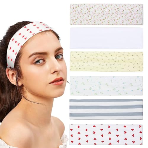 Image of MAYCREATE 6Pcs Hair Bands for Women Floral Stripe Headbands Bandanas for Women Fashion Stretchy Soft Cherry Hair Band Hairband for Woman Teen Girls Daily Outfit Gatherings Yoga & Skincare