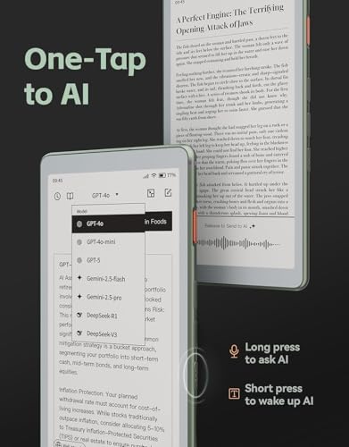 Image of V|Woods AiPaper eReader Reader 6.13 inch World's lightest 6.13'' Carta 1300 E-Ink Eink Reader : 4GM RAM and 128GB Storage : Adjustable Light