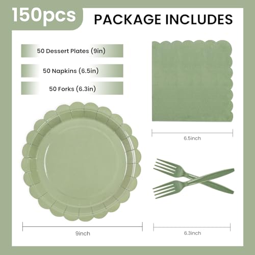 EVYIENEN 75pcs Plates and Napkins Set Party Supplies, Scalloped Paper Tableware Forks Disposable Dinnerwaret Kit for 25 Guests Baby Shower Bridal - Image 4