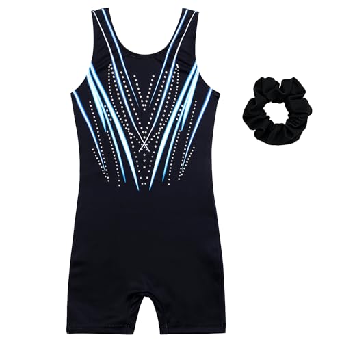 Image of MODAFANS Leotards for Girls Gymnastics with Shorts Dance unitards Tumbling Biketards with Hair Scrunchie for3-13T