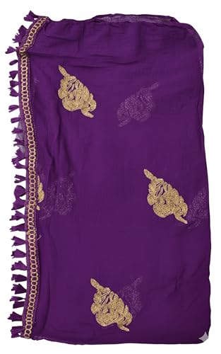 Image of YOUTHQUAKE Golden Patti Embroidered Work Chiffon Dupatta for Womens & Girls with Jaalar Lace