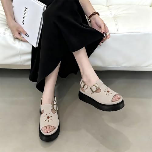 Image of Platform Sandals for Women Chunky Ankle Buckle Casual Open Toe Comfortable Flower Decoration Fisherman Sandals