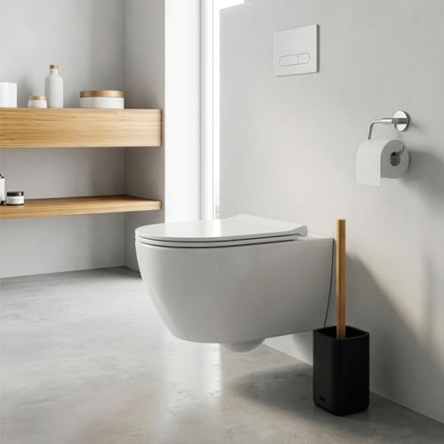 Image of Vigar Zense Toilet Brush and Holder Set, Polyresin Stone, Cool Black