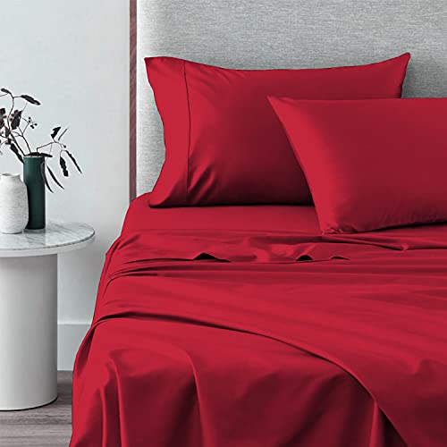 400 Thread Count Red Burgundy 6 Piece Sheets Queen Size Bed Set with 4 Pillow Cases, 100% Long Staple Cotton Hotel Luxury Bedding Sheets and Pillow Cases, Value Pack 6 Piece Queen Bed Sheets Set