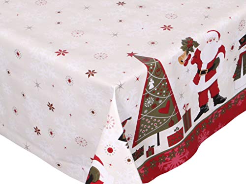 BEAUTEX Mantel de hule lavable, redondo, cuadrado, diseño de Navidad y tamaño a elegir (rectangular, 140 x 220 cm), diseño de Papá Noel