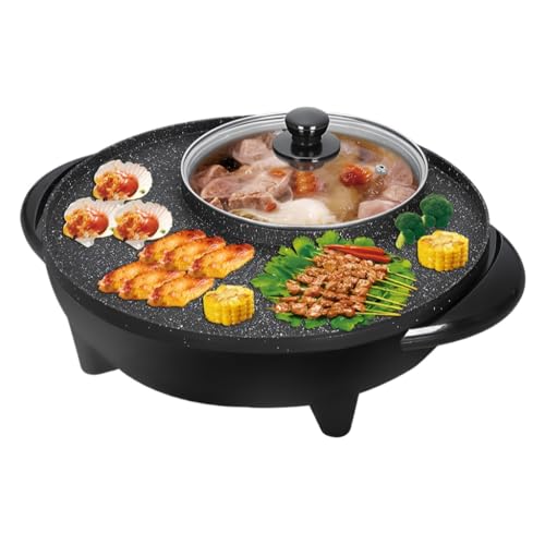2-in-1 Electric Hot Pot with Grill, 5-Speed Temperature Control (50°C-200°C), Dual Zone Cooking for Shabu & Grilling, Home Kitchen Use