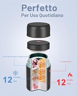 Dreamhigh® Termos per Alimenti 800 ml, Contenitore Termico per Alimenti Caldi, Thermos Pappa Neonati Acciaio Inossidabile con Sacchetto Isolante e Cucchiaio, Portavivande per Zuppa, Pasta (Nero)
