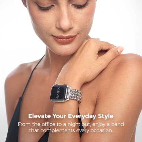Image of My Pretty Strap - Compatible Apple Watch Band Strap, Stainless Steel Fashion iWatch Replacement Strap- Easy Resizing, No Tool Needed, Fits Most Wrists- Series 1-11, SE and Ultra