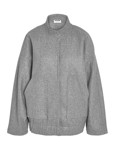 NOISY MAY Damen Jacke Oversize hoher Kragen Lange überschnittene Ärmel Fronttaschen, Farben:Grau-2, Größe:L
