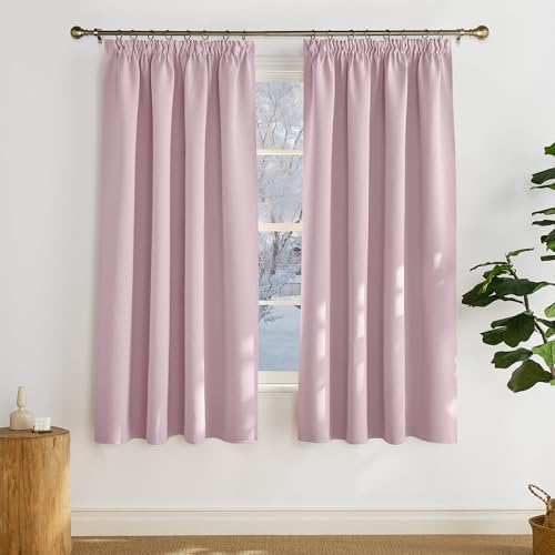 PONY DANCE Kinderzimmer Vorhang Verdunkelung Kräuselband 2er Set H 175 x B 140 cm Hellpink, Thermogardinen Kälteschutz Verdunklungsvorhänge für Schienen Gardinen für Schlafzimmer