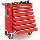 7-Drawer Rolling Tool Chest with Wheels, Tool Box with Locking System and Sliding Drawers, Tool Box Organizer for Garage, Warehouse, Workshop(Red)