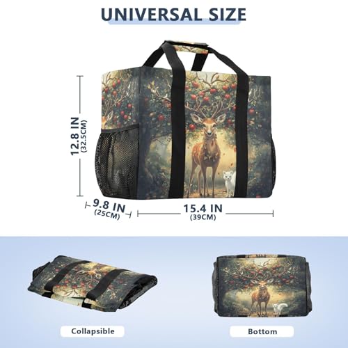 Large Waterproof Travel Tote Bag for Women Men, Fantasy Deer Fox Canvas Beach Bag with Lining & Pockets - Reusable Grocery/Laundry/Kitchen/Pool/Picnic Tote (15.4x9.8x12.8in)3