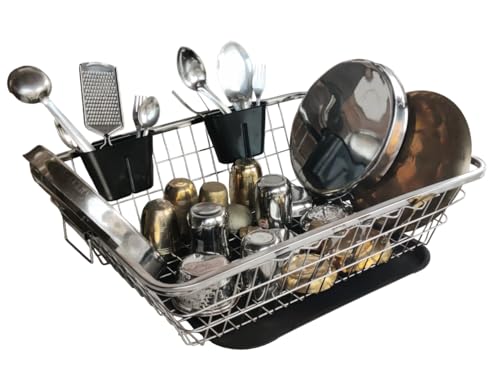 Image of BIRDWING Stainless Steel Dish Drainer Tray Basket (64x47x23) Stainless Steel Dish Drainer Rack with Drip Tray /Utensil Drying Stand for Kitchen
