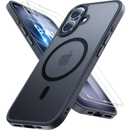 Miracase Magnetic for iPhone 16 Case [Compatible with MagSafe] [With 2X Screen Protectors] Military-Grade Protection Anti-Fingerprint Slim Phone Case for iPhone 16 6.1 - Black