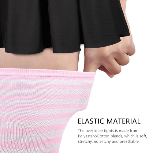Image of AQOKKA Extra Long Thigh High Socks for Women Striped Over Knee Thigh Socks Long Boot Thigh High Stockings Leg Warmers
