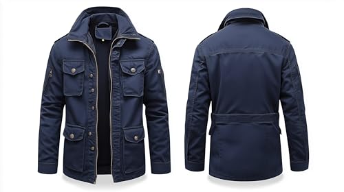 Mens Field Jacket Military Inspiration Classic M-65 Navy Blue Exterior Pockets Durable Materials Nylon Winter3