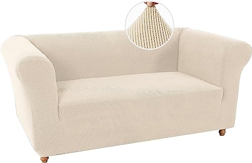 LINGKY Stretch Chesterfield Sofabezug 2 Sitzer Sofahusse mit Armlehne Spandex Jacquard Sofa &Uuml;berw&uuml;rfe rutschfest Sofa &Uuml;berzug Waschbare Sofabezug f&uuml;r Haustiere (Nat&uuml;rlich,2 Sitzer)