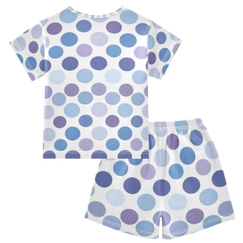 ALAZA Blue Polka Dot Pajamas Set Short Sleeve Cotton Sleepwear Summer Pjs 2 Piece 5-14Y2