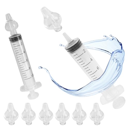 8 Olive Nasali per Lavaggi Neonato + 2 PCS Siringa per Lavaggi Nasali Bambini 10 ml - 2 Siringhe Soluzione Fisiologica e Pulizia Orecchie - Sicuro e Confortevole Non Tossico e Inodore