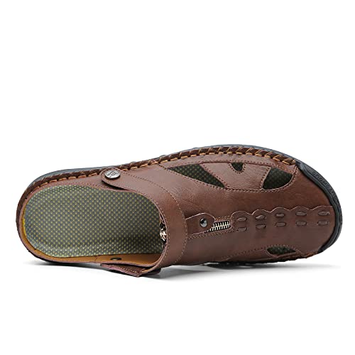 Image of JAMONWU Men's Casual Closed Toe Adjustable Leather Sandals Handmade Fisherman Beach Sandals