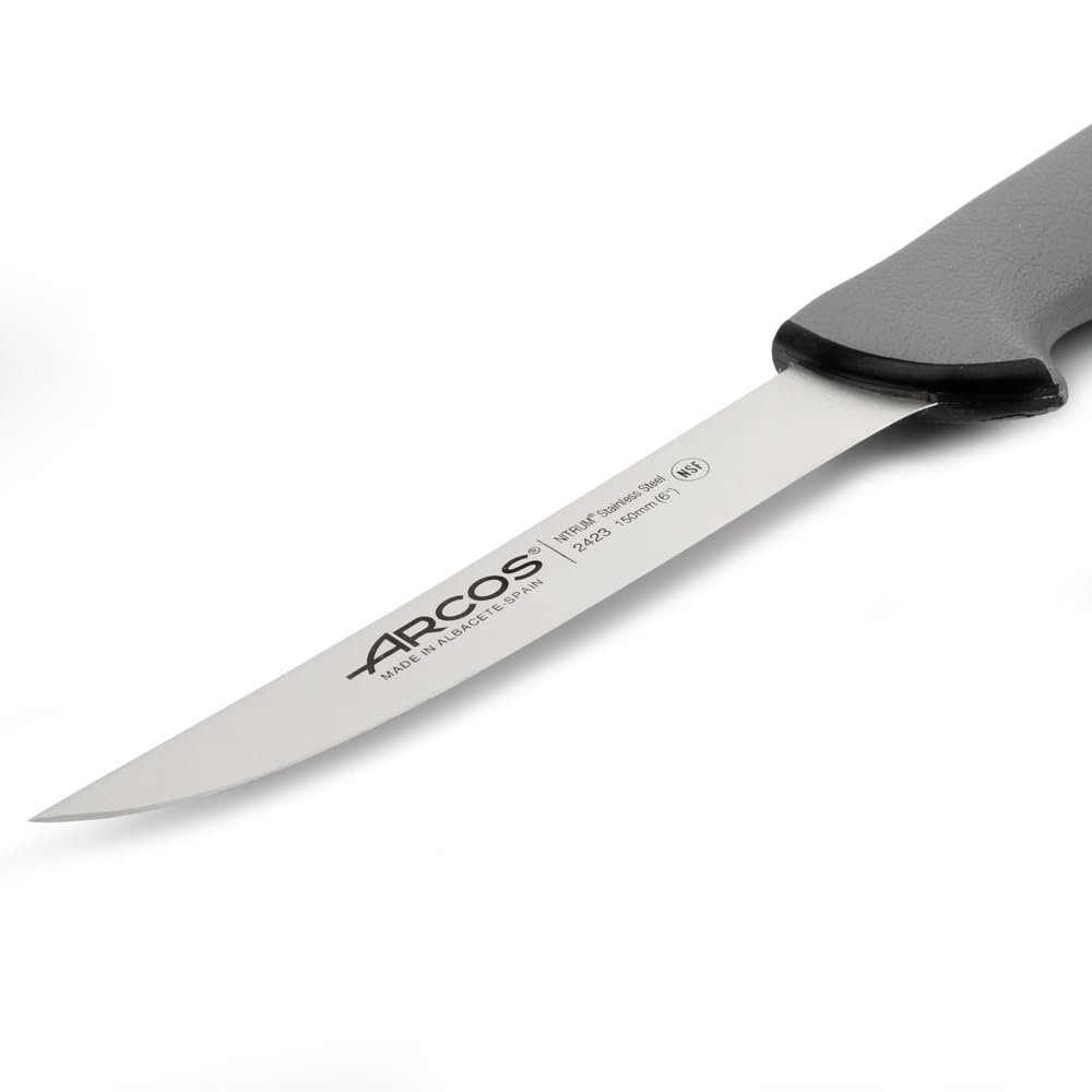 Arcos Cuchillo deshuesador Acero Inoxidable Nitrum 150 mm, Profesional para carnicero, Mango ergonómico polipropileno, Plateado