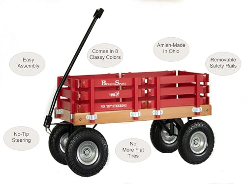 Berlin Flyer Sport Kid's Wagon - Model F410 - Amish Made in Ohio, USA - 10" No-Flat Tires (Hunter Green) - Thumbnail 3