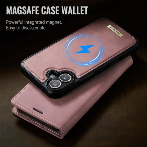 PlusnapX Wallet Case for iPhone 16 Compatible with Magsafe, 2-in-1 PU Leather Flip RFID Blocking Card Holder Stand Shockproof Magnetic Detachable Cover for iPhone 16 Case 6.1", Pink by PlusnapX - Image 8