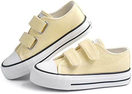 ANTLULU Boys and Girls Canvas Shoes Dual Adjustable Hook and Loop Classic Low Top Kids Sneakers