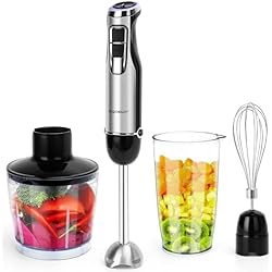 Batidora 1000W Amazon Aigostar Buckle - Minipimer, Batidora de Mano 4 en 1, 1000W, 6 Velocidades y ModoTurbo, Batidora Mano con Vaso Picador de 500ml, Vaso Medidor de 600ml y Batidor de Huevo. Libre de BPA