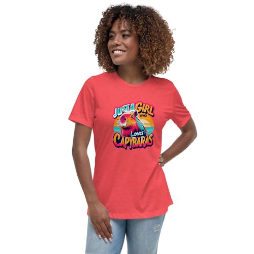 T-shirt décontracté pour femme avec motif capybara en rouge bruyère taille S