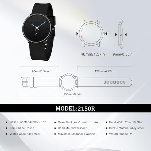 CRRJU Men’s Casual Stylish Waterproof Quartz Wristwatches, Ultra Thin Second Hand Watches for Men, Colorful Silicone Band4