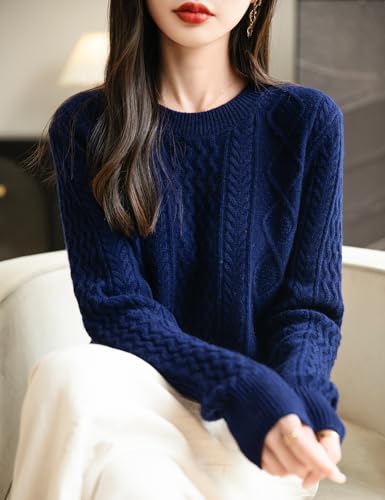 Women's Crew Neck 100% Merino Wool Sweater 2025 Fall Winter Classic Cable Warm Soft Long Sleeve Knitted Sweater2