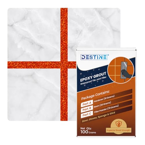 Image of DESTINE Epoxy Grout for Tiles (110 Colours)(100 g), Waterproof Joint Filler, Crack Filler, Tiles Gap Filler, Stain Free, Acid & Chemical Resistance Epoxy Grout (Luxury [Bright Copper Glitter])