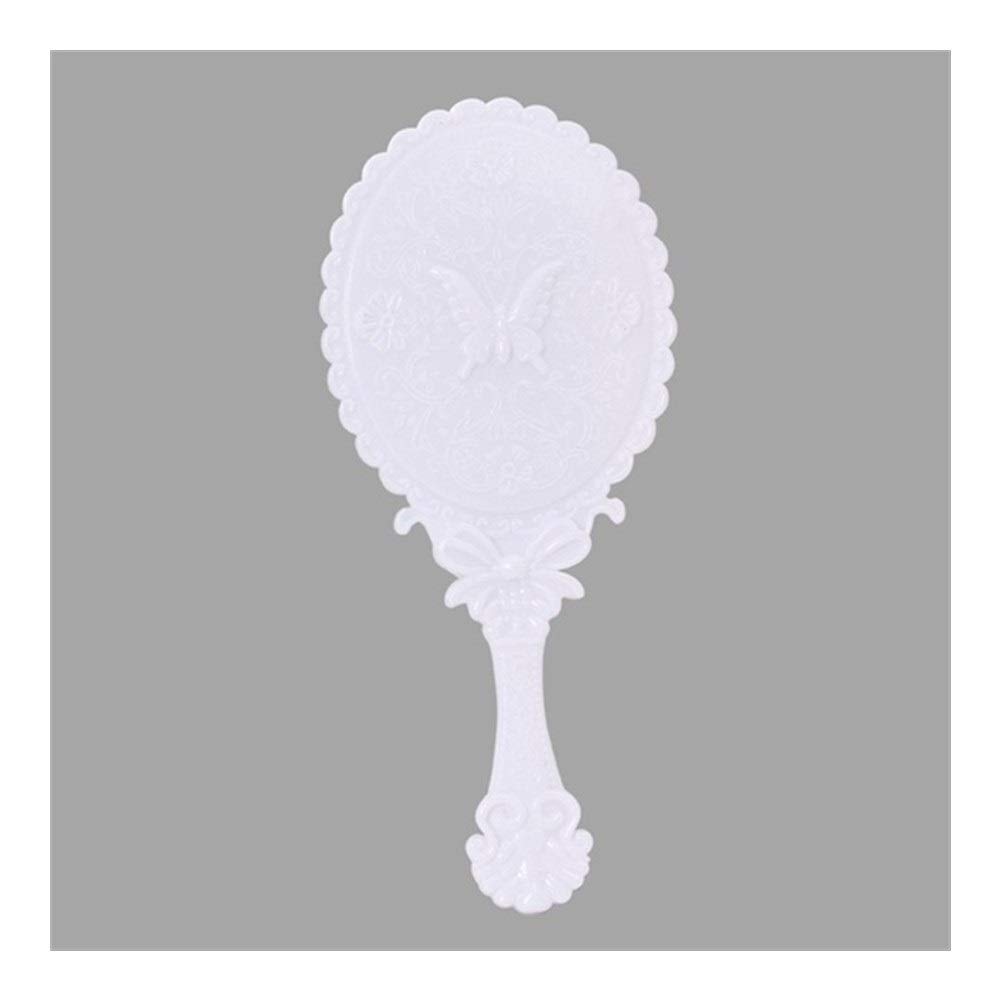 B-D Floral Oval Round Makeup Hand Held Mirror Silver Vintage Ladies Princess Lady Makeup Beauty Dresser Mirror (Color : White)