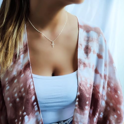 Annika Bella Small Cross Necklace, 925 Sterling Silver Faith Jewelry, Religious Tiny Pendant Charm Necklaces, Gift for Her (Silver) image 9