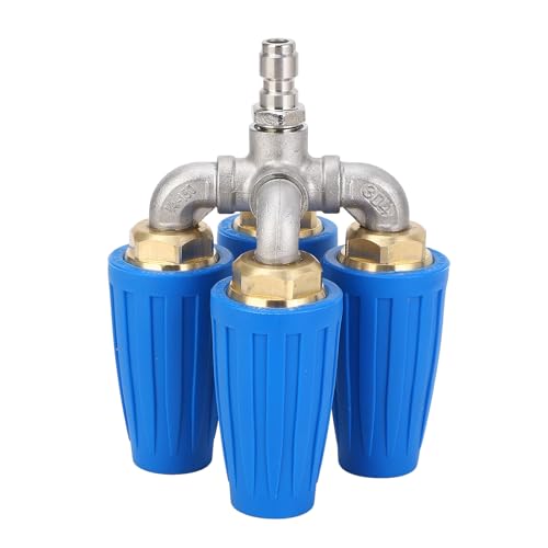WOHPNLE Pressure Washer Nozzle, 4 in 1 Stainless Steel & Brass Turbo Nozzle 4000PSI with 360° Rotating Spray 1/4 Quick Connect for Vehicle, Floor, Patio