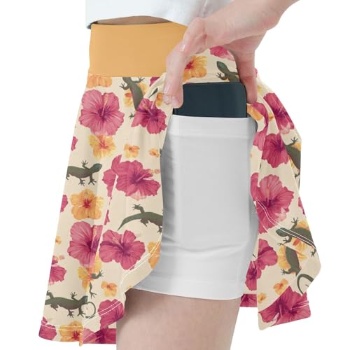 Girls Skorts High Waist Athletic Skirts with Shorts Hibiscus Lizard Stretchy Teens Performance Tennis2