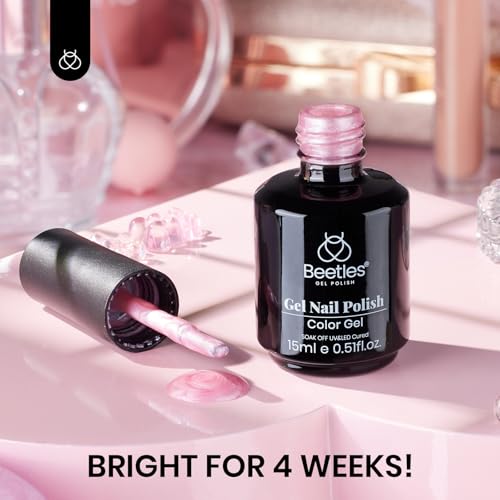 Image of Beetles Pearl Pink Gel Nail Polish - Soft Afternoon Mermaid Gel Polish, 15ml Thread Effect Pink Nails Swirl Shell UV LED Soak Off Gel Manicure