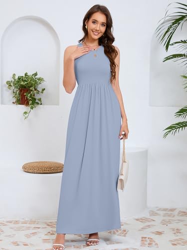 Image of DEARCASE Women's Sleeveless Summer Maxi Dress with Pockets,Beach,Vacation
