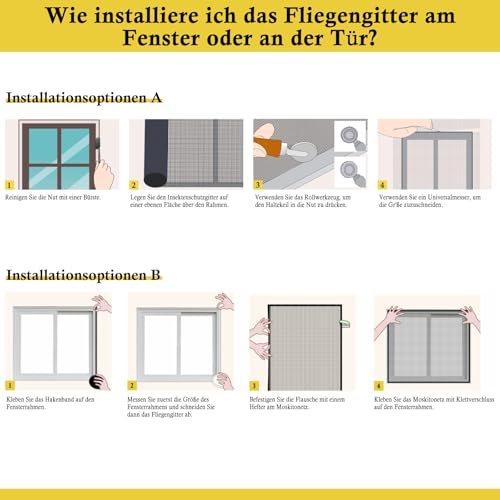 fowong Fliegengitter Fenster mit 10x Reißfestigkeit Upgrades Nanogitter, 122x252cm Extra Stabilität, DIY Katzenkratzfest Fliegennetz Ersatz für Fliegengitter Balkontür Wohnwagen,Grau, Geruchsneutral