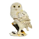 Vie jeune Hand Painted Enamel Barn Owl Trinket Box, Hinged Unique Mini Ring Necklace Jewelry Organizer, Classical Bejeweled Storage, Figurine Collectible Keepsake Home Decor (Barn Owl)