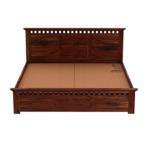 Image of SHRI MINTU'S ART Solid Sheesham Wood King Size Bed Without Storage | Wooden Double Bed Cot Bed for Bedroom Furniture | Palang Double Bed for Hotels | All (Queen, Brown Finish)