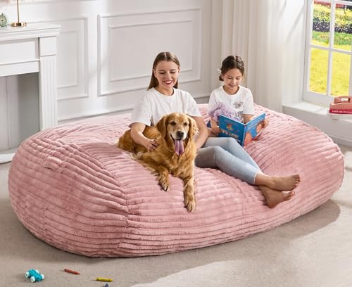 Image of Hobestluk 6FT Bean Bag Chairs Adult Bean Bag with Portable Handle Comfy Large Bean Bag Lounge Chair with Removable Cover for Living Room Bedroom (Stripe Pink, 6FT)