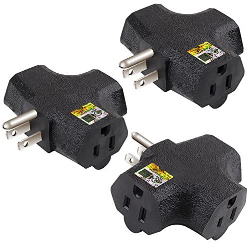 3-Outlet Grounding Adapter, Kasonic [UL Listed] Plug Extender, Heavy-Duty Grounded Power Tap - 3 Pack (Black)